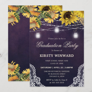 Rustic Sunflower & Mason Jar Lights Graduation Invitation