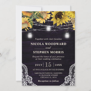 Rustic Sunflower & Mason Jar Lights Wedding Invitation