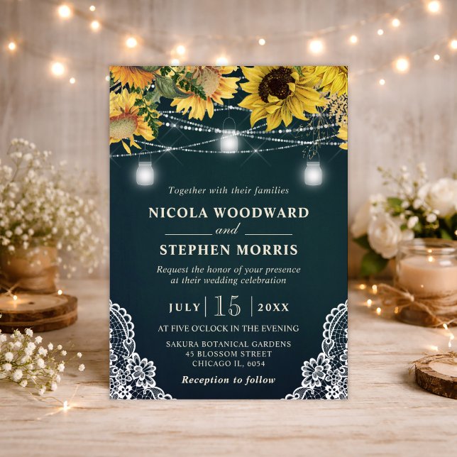 Rustic Sunflower & Mason Jar Lights Wedding Invitation (Creator Uploaded)