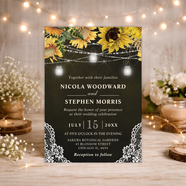 Rustic Sunflower & Mason Jar Lights Wedding Invitation (Creator Uploaded)