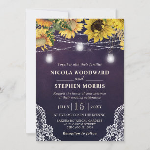Rustic Sunflower & Mason Jar Lights Wedding Invitation