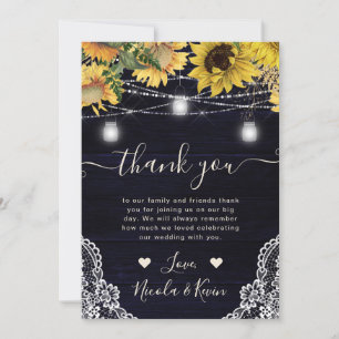 Rustic Sunflower & Mason Jar Lights Wedding Thank You Card