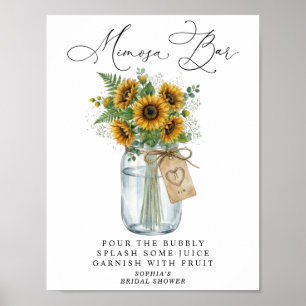 Rustic Sunflower Mason Jar Mimosa Bar  Poster