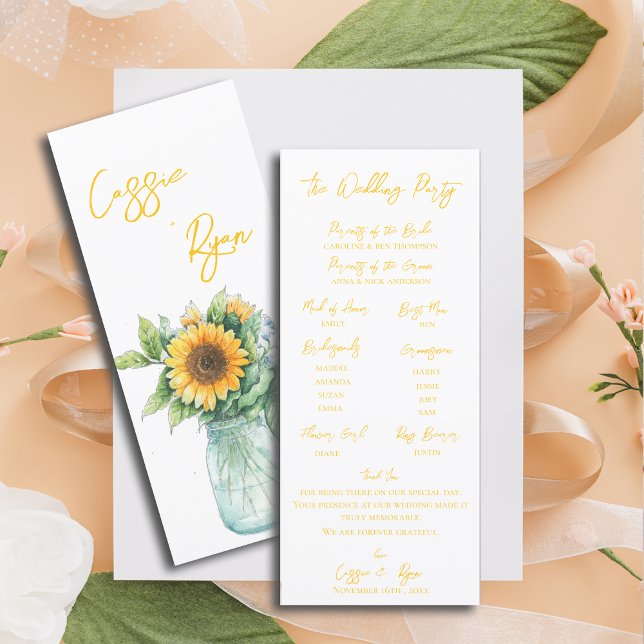 Rustic Sunflower Mason Jar Wedding Party Programme (Rustic Sunflower Mason Jar Wedding Party Program)
