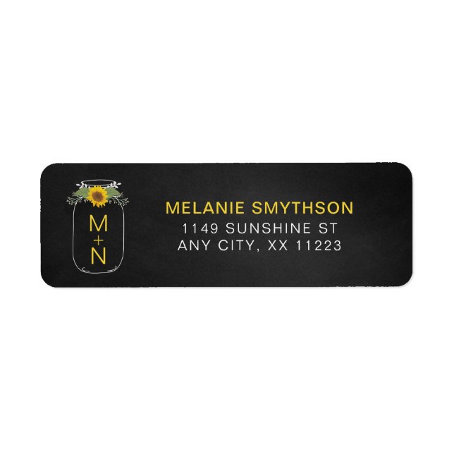 Rustic Sunflower Mason Jar wedding return address (Front)