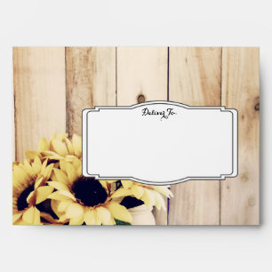 Rustic Sunflower Mason Jar Wood Wedding Envelopes