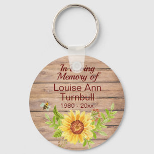 Rustic Sunflower Memorial In Loving Memory of  Keychain