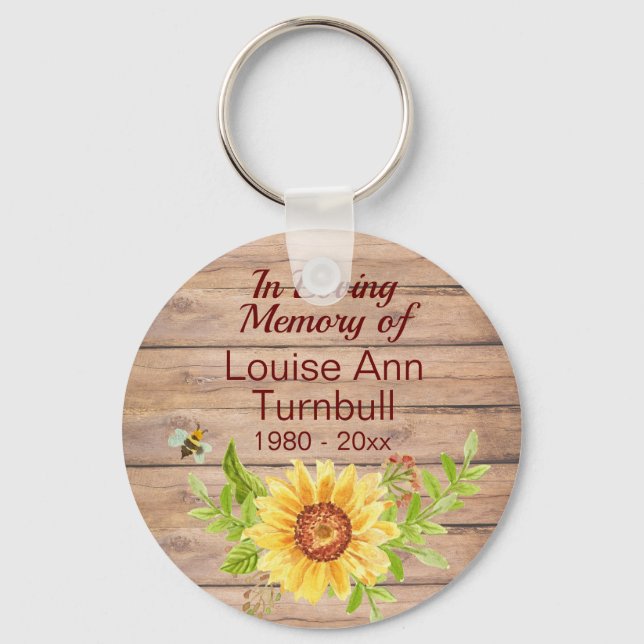 Rustic Sunflower Memorial In Loving Memory of  Keychain (Front)