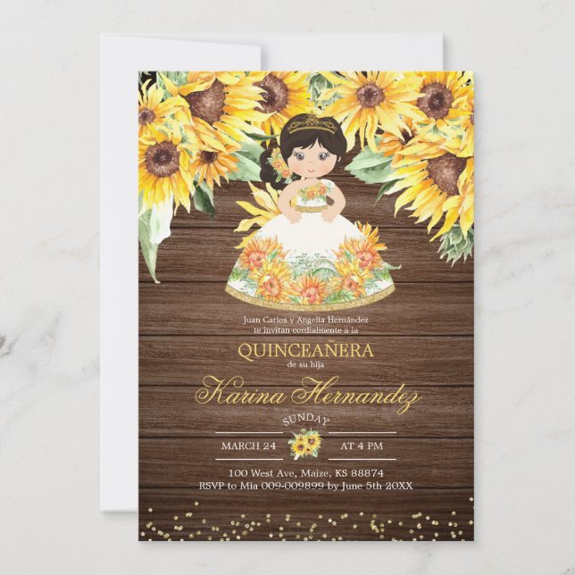 Rustic Sunflower Mexican Girl Mis Quince Invitatio Invitation (Front)