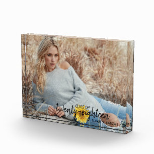 Rustic Sunflower Monogram Class of Photo Block