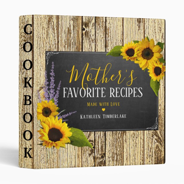 Rustic Sunflower Mother's Recipe Cookbook Binder (Front/Spine)