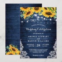 Rustic Sunflower Navy Blue String Lights Wedding