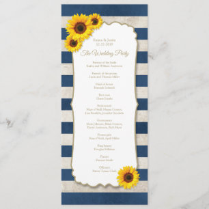 Rustic Sunflower & Navy Blue Stripes Wedding Program