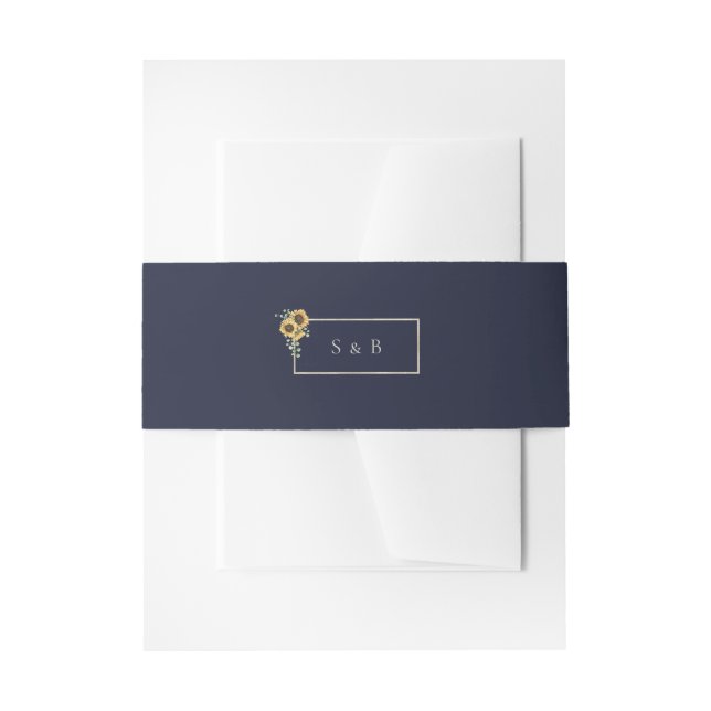 Rustic Sunflower Navy Blue Wedding Invitation Invitation Belly Band (Front Example)