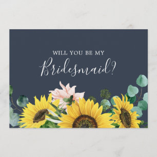 Rustic Sunflower Navy Bridesmaid Proposal Card