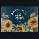 Rustic Sunflower Navy Personalized Wedding Gift Cutting Board<br><div class="desc">Celebrate the love of the newlyweds with this stunning Rustic Sunflower Navy Personalized Wedding Gift Cutting Board. This unique piece combines the beauty of a sunflower with a touch of rustic elegance, making it a perfect addition to any kitchen decor. Whether used as a serving tray for charcuterie or as...</div>