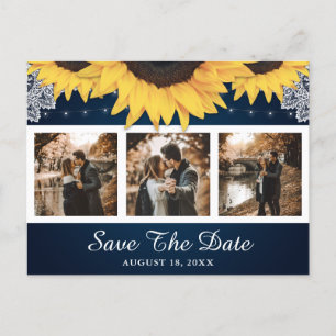 Rustic Sunflower Navy Wedding Photo Save The Date Announcement Postcard