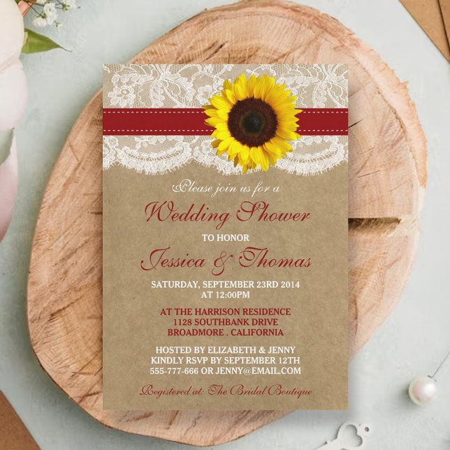 Rustic Sunflower On Kraft & Lace Wedding Shower Invitation (Creator Uploaded)