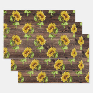 Rustic Sunflower on Wood Wrapping Paper Sheet
