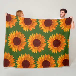 Rustic Sunflower Pattern Farm House Charm Fleece Blanket