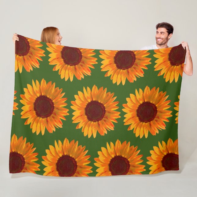 Rustic Sunflower Pattern Farm House Charm Fleece Blanket (In Situ)