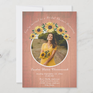 Rustic Sunflower Peach Wood Wedding Bridal Shower Invitation