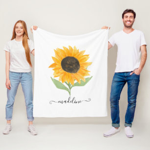 Rustic Sunflower Personalized Name Script Fleece Blanket