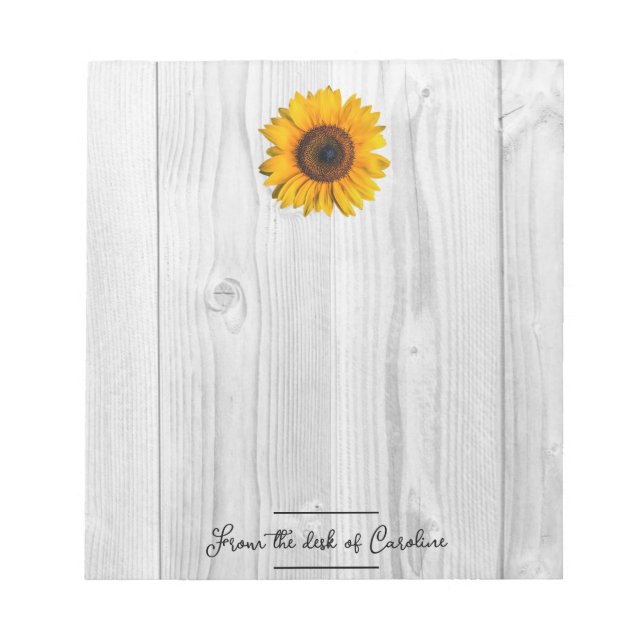 Rustic Sunflower Personalized Notepad (Front)