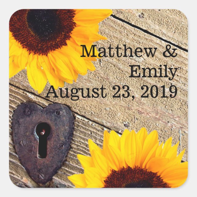 Rustic Sunflower Personalized Wedding Stickers (Front)
