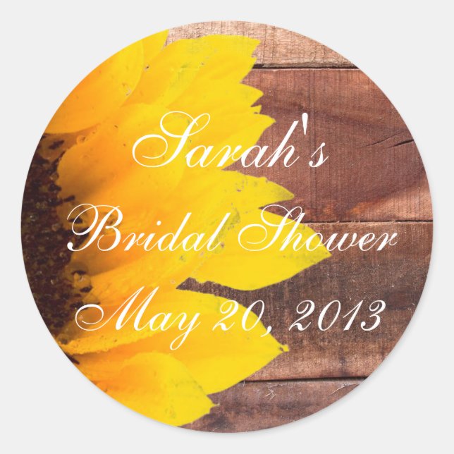 Rustic Sunflower Photo Bridal Shower Classic Round Sticker (Front)