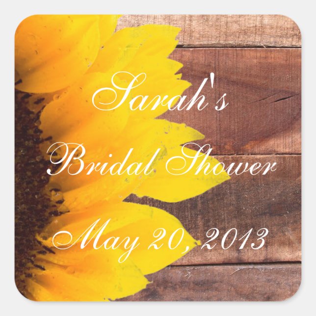 Rustic Sunflower Photo Bridal Shower Square Sticker (Front)