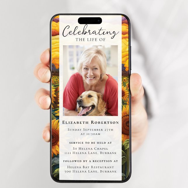 Rustic Sunflower Photo Funeral Digital Evite Invitation (Creator Uploaded)