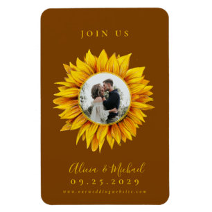 Rustic sunflower photo wedding save the date magnet