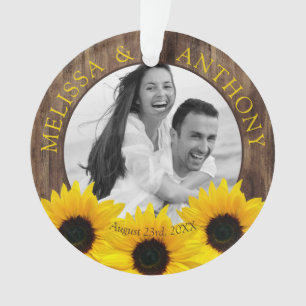Rustic Sunflower Photo Wedding Save the Date Ornament