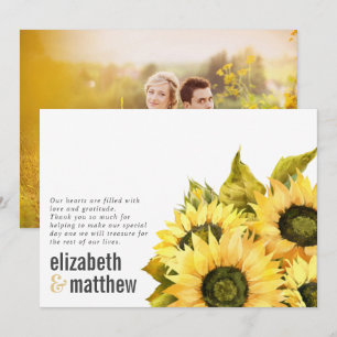 Rustic Sunflower Photo   Wedding Thank You Card