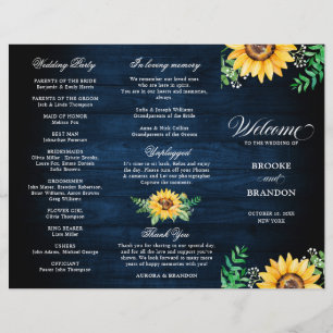 Rustic Sunflower Programme de mariage respiratoire