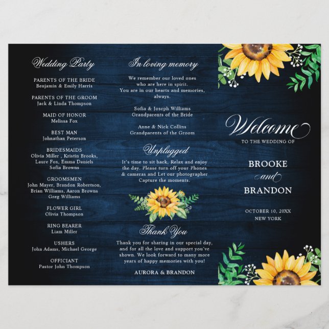 Rustic Sunflower Programme de mariage respiratoire (Devant)