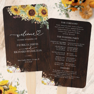 Rustic Sunflower Pumpkin Fall Wedding Program Hand Fan