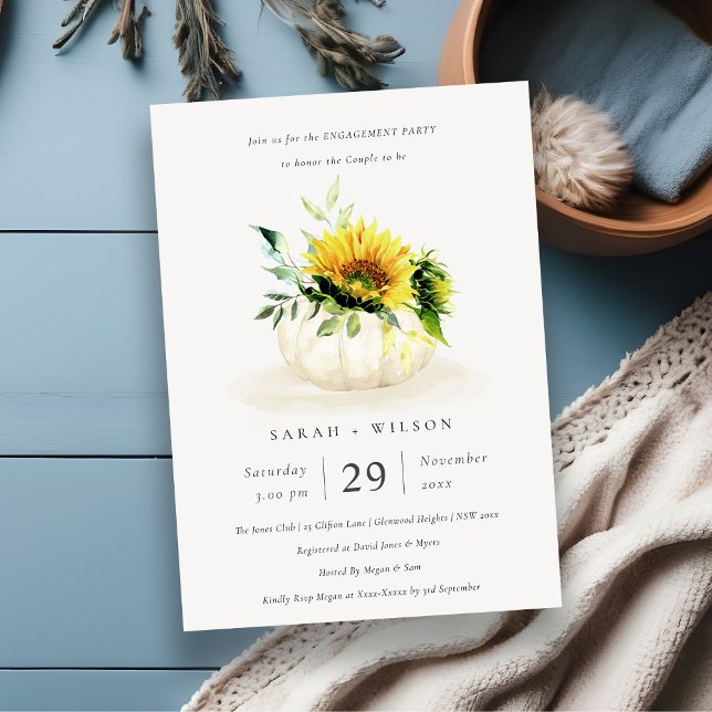 Rustic Sunflower Pumpkin Floral Engagement Invite (Creator Uploaded)