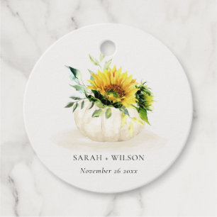 Rustic Sunflower Pumpkin Floral Watercolor Wedding Favour Tags