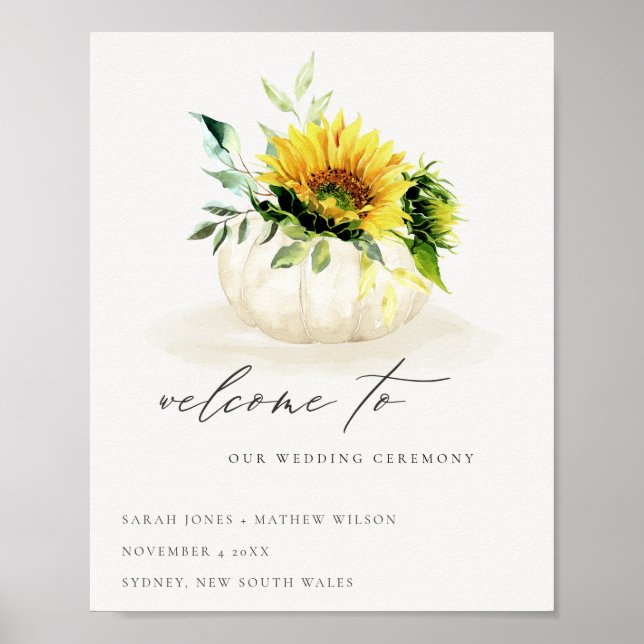 Rustic Sunflower Pumpkin Floral Watercolor Welcome Poster (Front)