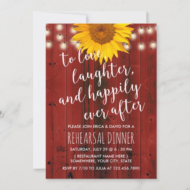 Rustic Sunflower Red Barn Wedding Rehearsal Dinner Invitation (Front)