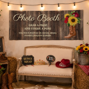 Rustic Sunflower Red Roses Boots Photo Booth Banner