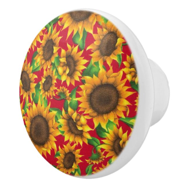 Rustic Sunflower Red Yellow Pattern Ceramic Knob (Right)