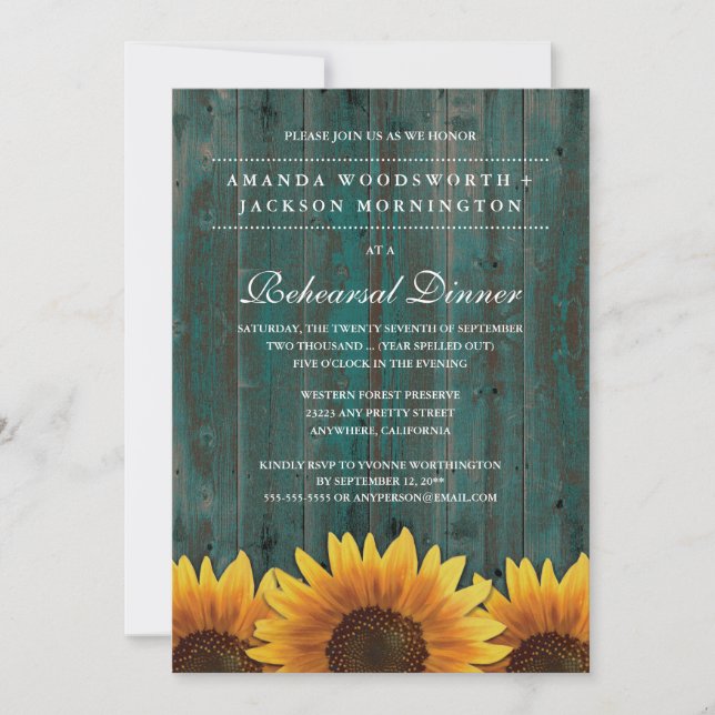 Rustic Sunflower Rehearsal Dinner Invitations (Front)