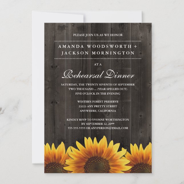 Rustic Sunflower Rehearsal Dinner Invitations (Front)