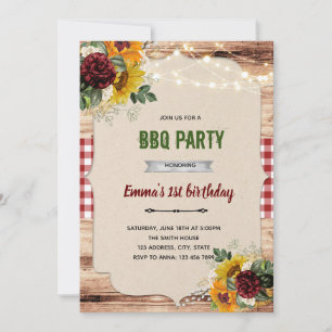 Rustic sunflower rose bbq theme invitation