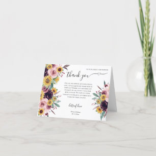 Rustic Sunflower Rose Burgundy Fall Autumn Wedding Thank You Card