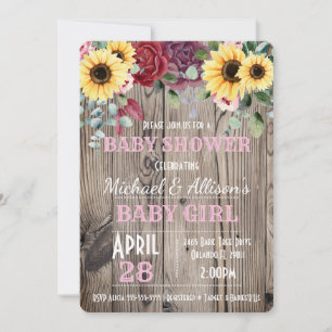 Rustic Sunflower/ Rose Floral Baby Shower  Invitat Invitation
