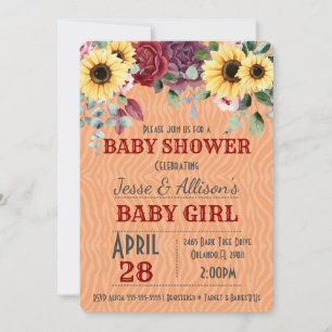 Rustic Sunflower/ Rose Floral Baby Shower  Invitat Invitation